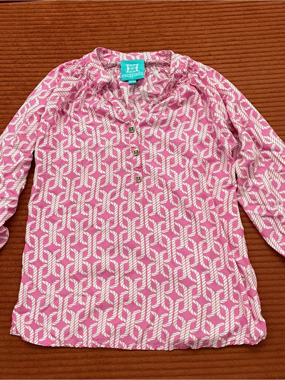 escapada Pink Geometric Rope-Print Long Sleeve Top size XS